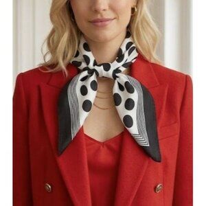 ⭐Polka Dot Silky Scarf Classic Chic Black  White Timeless Style Luxurious Soft